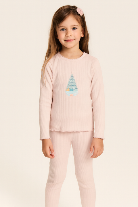 Reserved Girl's Light Pink Graphic Printed Pajama Set | Reserved In Lebanon