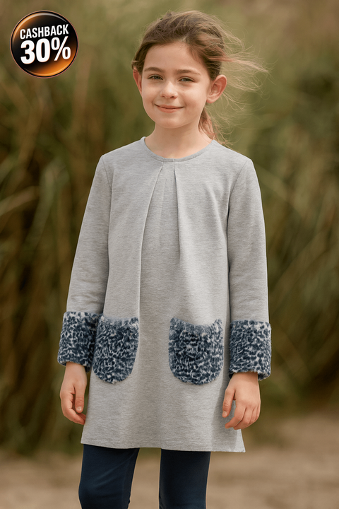 Boboli Girl's Grey Long-Sleeve Dress| Boboli in Lebanon