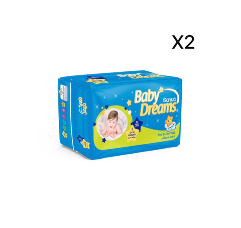 Sanita Baby Dreams New Born Diaper Size 1 (2-4KG) 32 Count-10% 2 Pack | Sanita In Lebanon