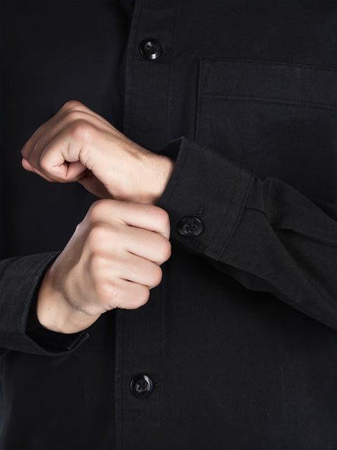 Celio Men's Black Solid Oversized Cotton Long-Sleeve Over Shirt | Celio In Lebanon