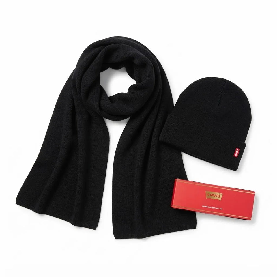 Levi'S Men's Black Knit Hat & Scarf Set