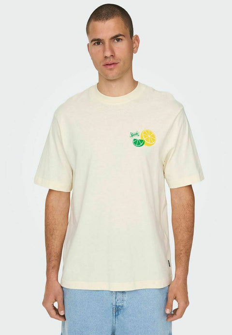 Only & Sons Men's Antique White Sprite Crew Neck T-Shirt | Only & Sons In Lebanon