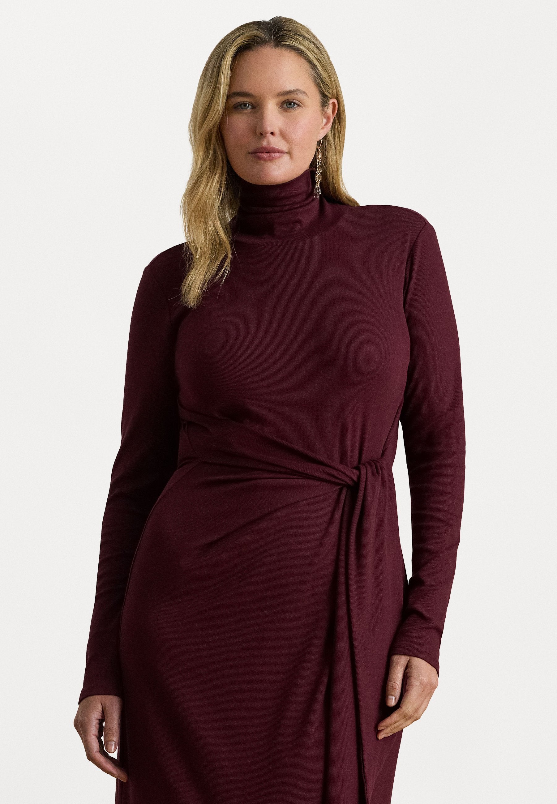 Lauren Ralph Lauren Women's Plum Tie-Front Turtleneck Dress | Lauren Ralph Lauren In Lebanon