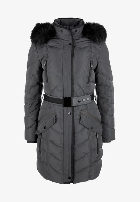 S.Oliver Women's Dark Gray Quilted Hooded Coat |S.Oliver In Lebanon