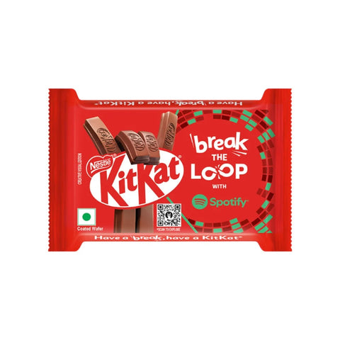 KitKat chocolate bar packaging with Spotify branding on a white background