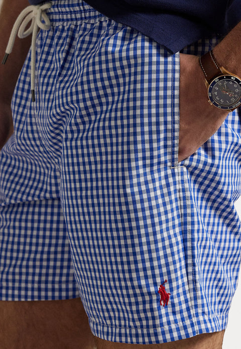 Polo Ralph Lauren Men's Blue & White Traveler Checked Swim Shorts | Polo Ralph Lauren In Lebanon