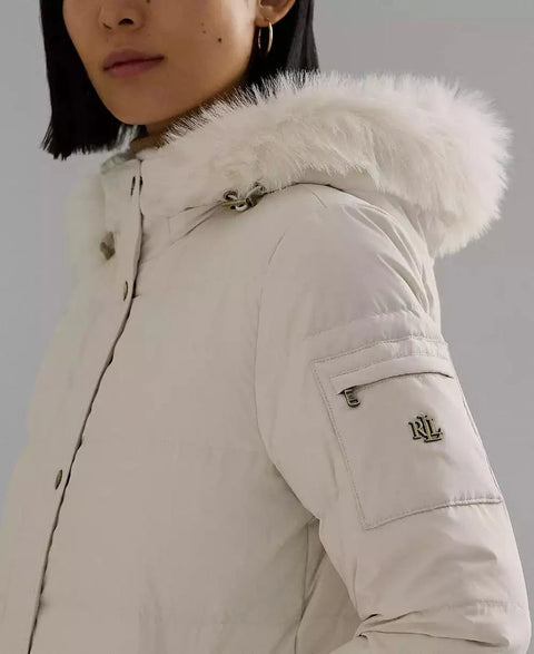 Lauren Ralph Lauren Women's White Faux-fur Hooded Puffer Coat |Lauren Ralph Lauren In Lebanon