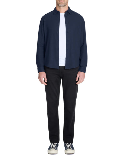 Celio Men's Navy Regular Fit Waffle-Knit Cotton Shirt | Celio In Lebanon