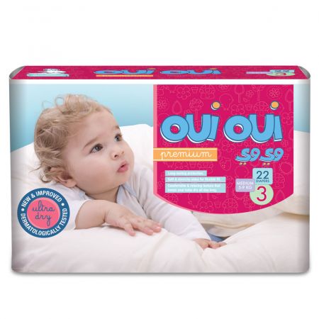 Oui Oui Premium Baby Diapers Mini Pack Medium Size:3 (5-9KG) *22 Diapers