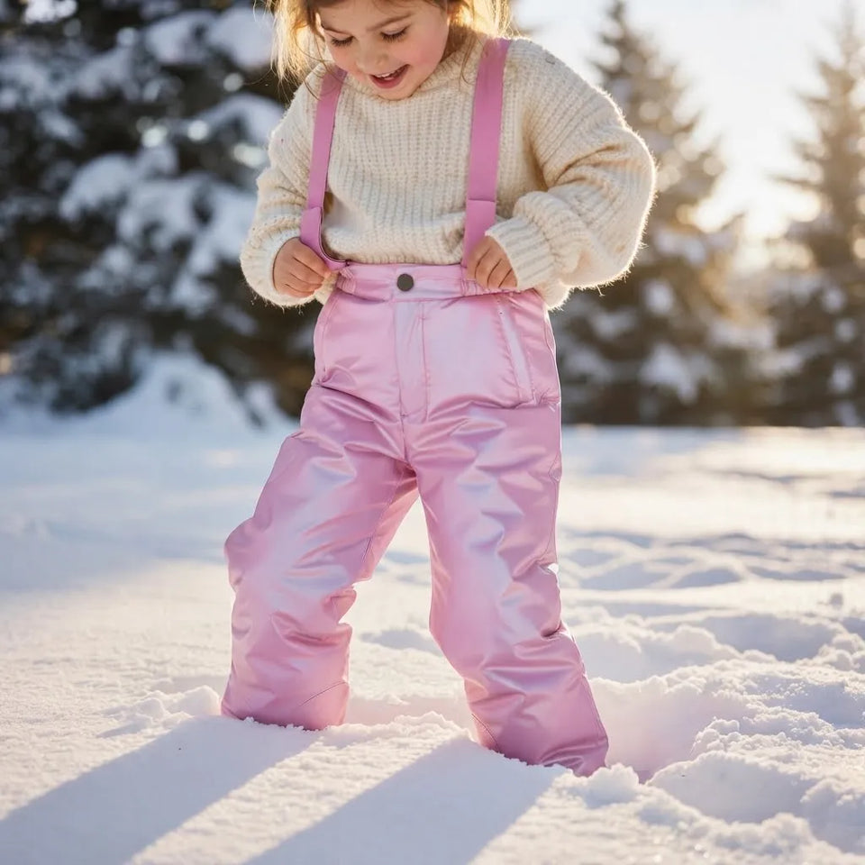 Sinsay Girl's Pink Glossy Shiny with Adjustable Elastic Shoulder Snow Pants