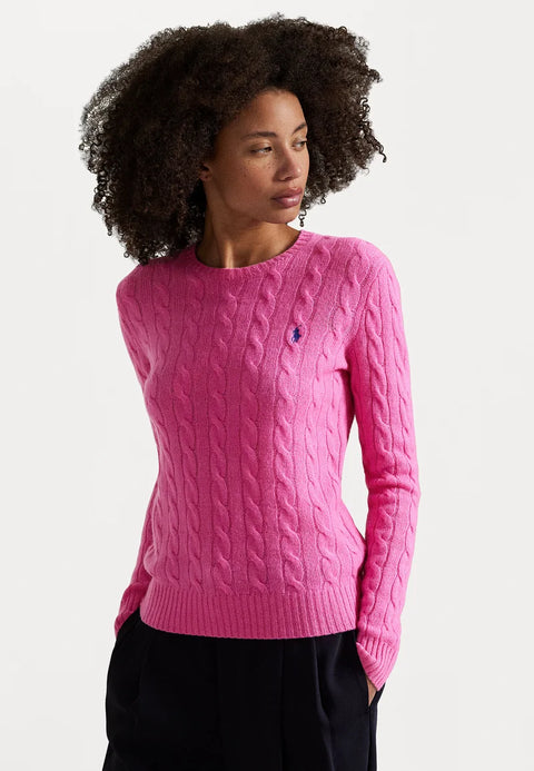 Polo Ralph Lauren Women's Fuchsia Cable Wool Cashmere Crew Neck Sweater|Polo Ralph Lauren In Lebanon