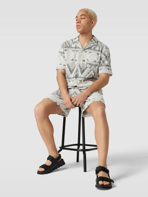 Redefined Rebel Men's White & Dark Gray Marl All Over Print Emil Short Sleeve Shirt | Redefined Rebel In Lebanon