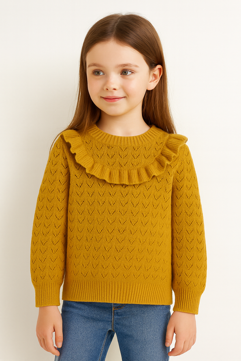 POMPdeLUX Girl's Mustard Tea Lt Organic Knit Sweater |POMPdeLUX in Lebanon