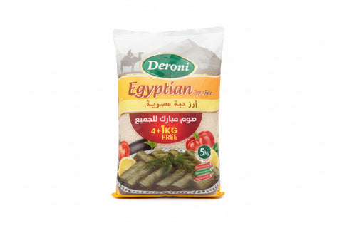 Packaged food item with 'Deroni Egyptian' branding on a concrete surface