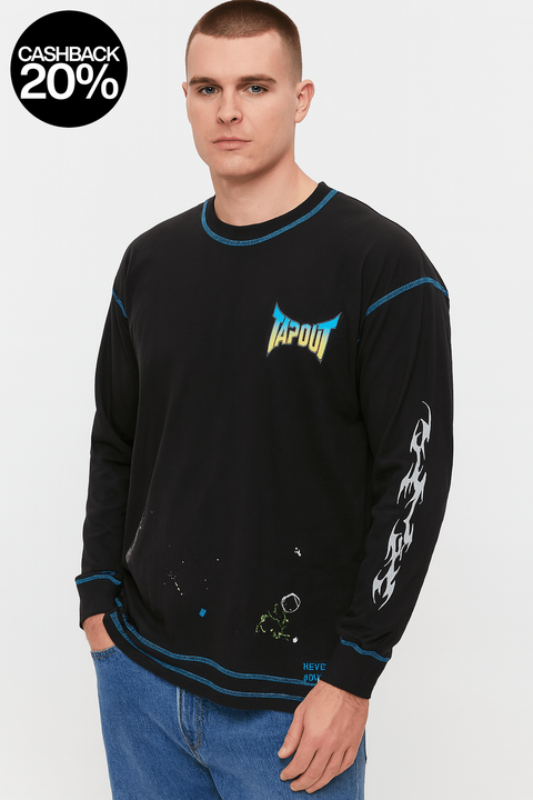 Forever 21 Tap Out Men's Black Multi Printed Long Sleeves Blouse | Forever 21 In Lebanon