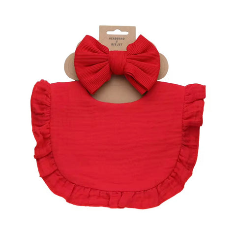 Ruffled soft bibs headbands set for toddlers