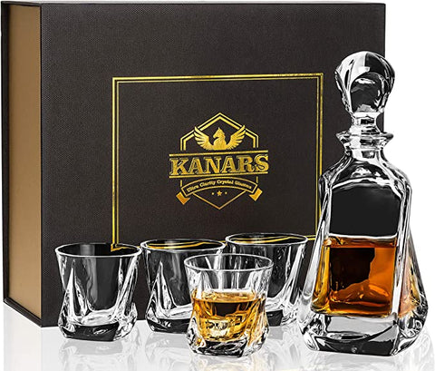 EU KANARS ULTRA CLARITY CRYSTAL GLASSES Whiskey Decanter Set, Premium Liquor Decanter with 4 Liquor Tumblers for Bourbon Scotch Whisky Rum Vodka Alcohol AM68