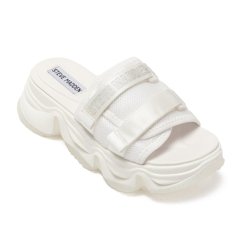 Steve Madden White Chilin Velcro Serrated Platform Casual Slippers  | Steve Madden In Lebanon