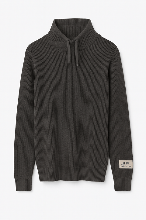 Redefined Rebel Men's Dark Grey Mock Neck Knit Sweater | Redefined Rebel In Lebanon