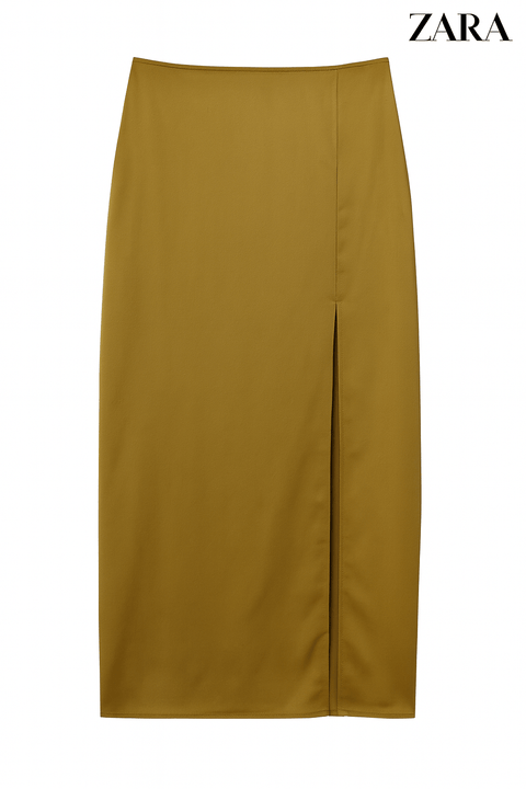 Zara Women's Olive Green Satin Skirt | Zara in Lebanon