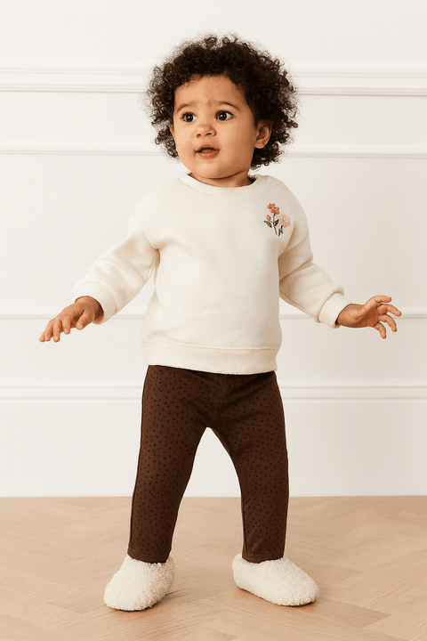 POMPdeLUX Baby Girl's Dark Purple Dotted Trousers | POMPdeLUX in Lebanon