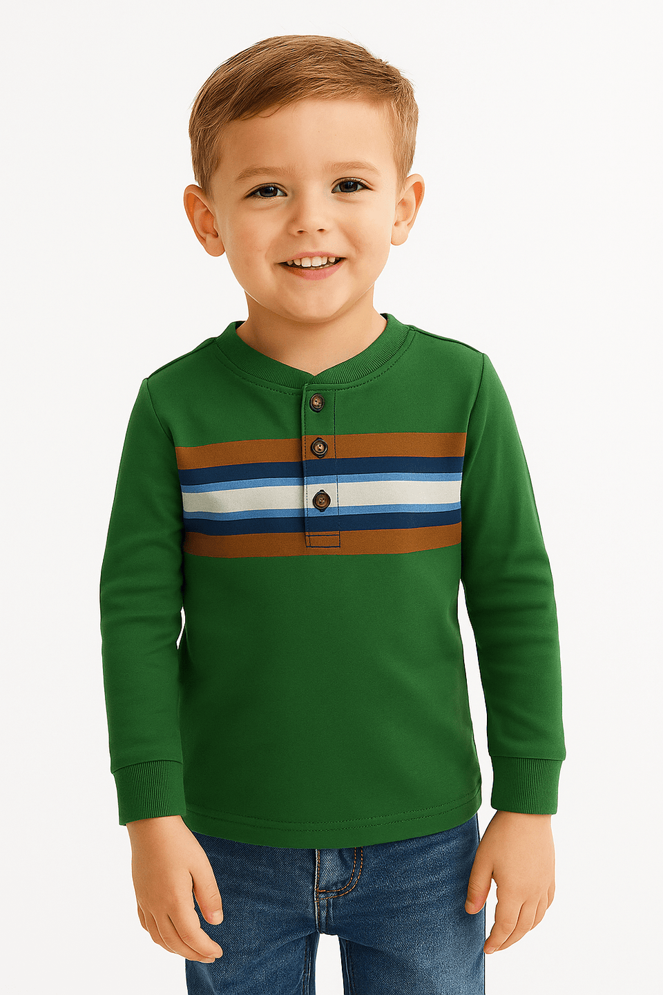 Carters Boy's Khaki Green Striped Long Sleeve Blouse |Carters In Lebanon