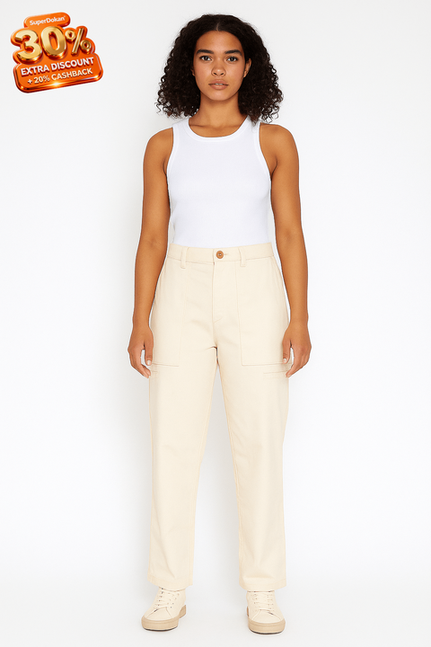 Mode Of One Women's Off White Relaxed Fit Straight Leg Pants | Mode Of One In Lebanon