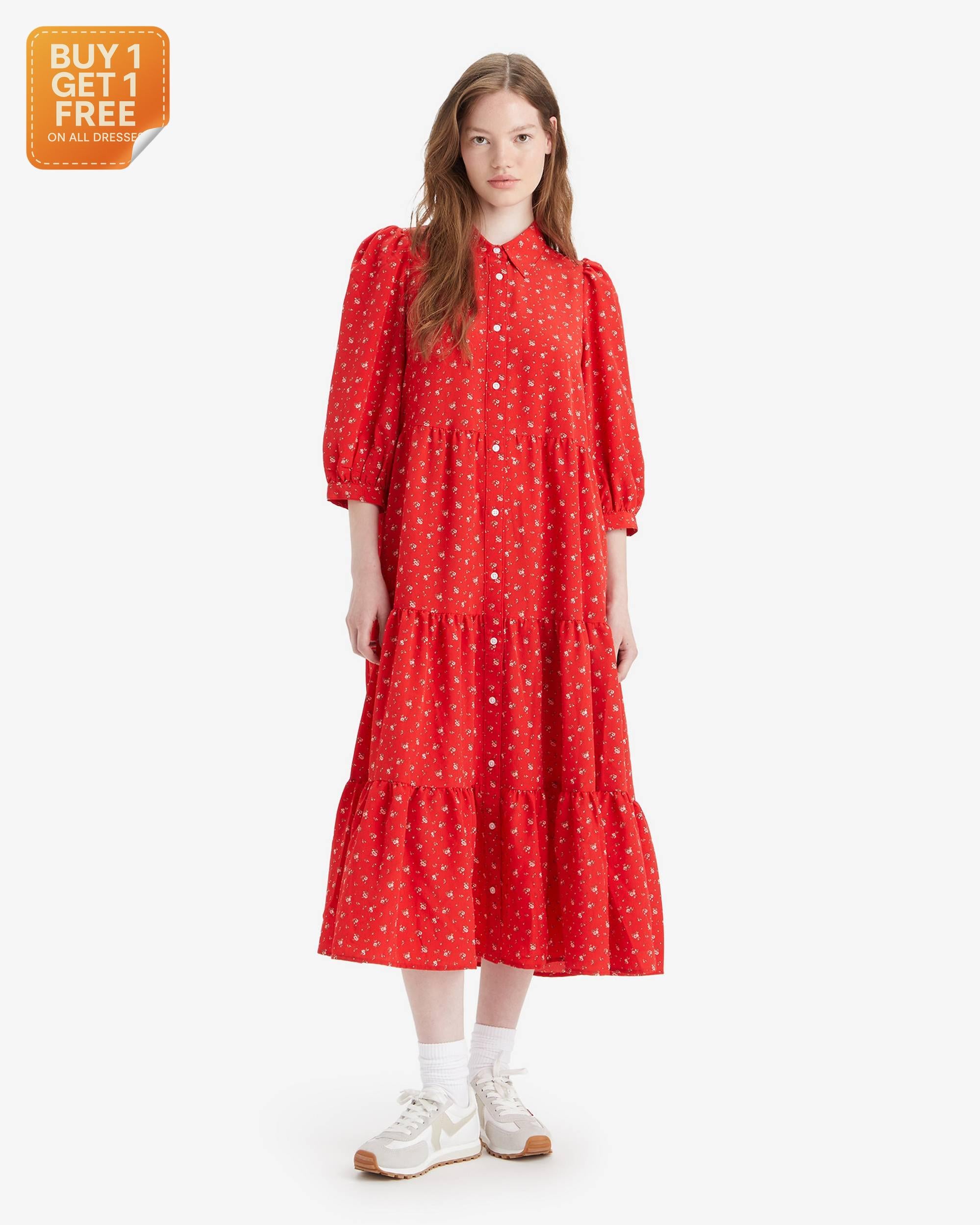 Levis Women's Red Floral Long Sleeved Dress |Levis In Lebanon