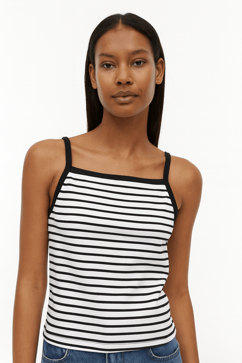 Mango Women's White/Navy Striped Sleeveless Blouse| Mango in Lebanon