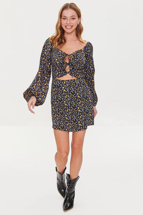 Forever 21 Women's Black Multi Long Sleeve Cutout Dress | Forever 21 In Lebanon