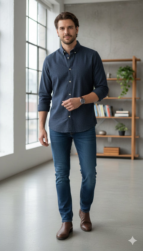 Only & Sons Men's Navy Melange Long Sleeve Shirt | Only & Sons In Lebanon