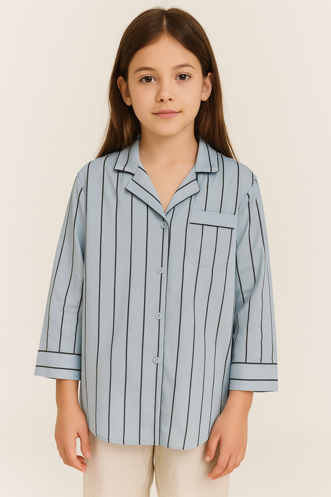 POMPdeLUX Girl's Blue Pyjamas Shirt Dress | POMPdeLUX in Lebanon