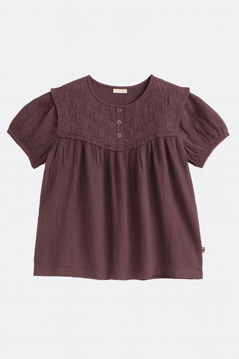 POMPdeLUX Girl's Dark Purple Becky Short Sleeve Blouse | POMPdeLUX in Lebanon