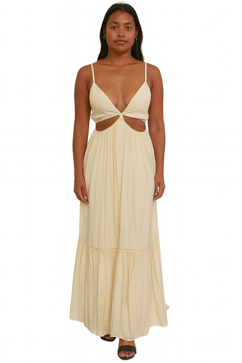 Forever 21 Women's Beige Cut-Out Sleeveless Maxi Dress |Forever 21 In Lebanon