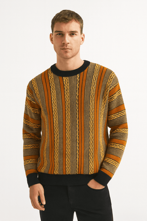 Rebel Men's Multicolor Knitted Crew Neck Sweatshirt | Rebel In Lebanon