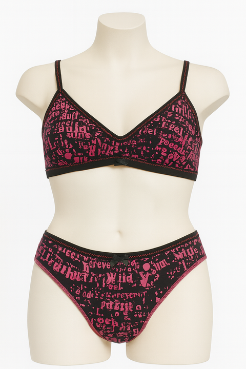 Demar Women's Black & Fuchsia Lingerie Set | Demar In Lebanon