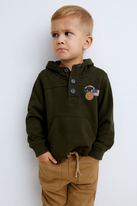 Mango Boy's Dark Green 3-Buttons Hoodie |Mango In Lebanon