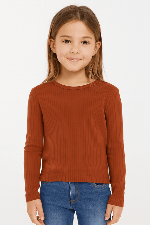 POMPdeLUX Girl's Brick Long-Sleeve Blouse |POMPdeLUX in Lebanon