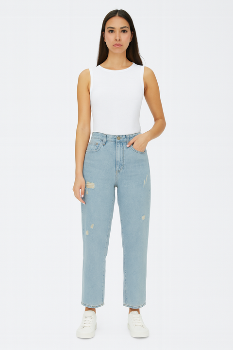 Forever 21 Women's Light Blue High Rise Straight Leg Jeans | Forever 21 In Lebanon