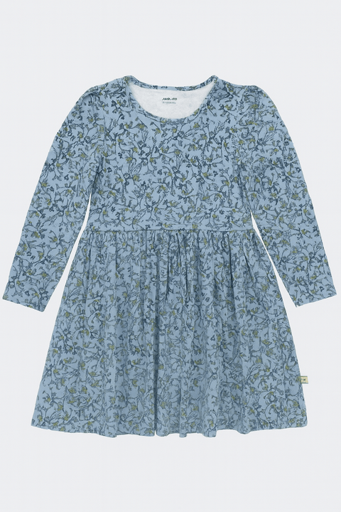 POMPdeLUX Girl's Printed Blue Organic Cotton Long-Sleeve Dress | POMPdeLUX In Lebanon