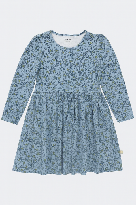 POMPdeLUX Girl's Printed Blue Organic Cotton Long-Sleeve Dress | POMPdeLUX In Lebanon