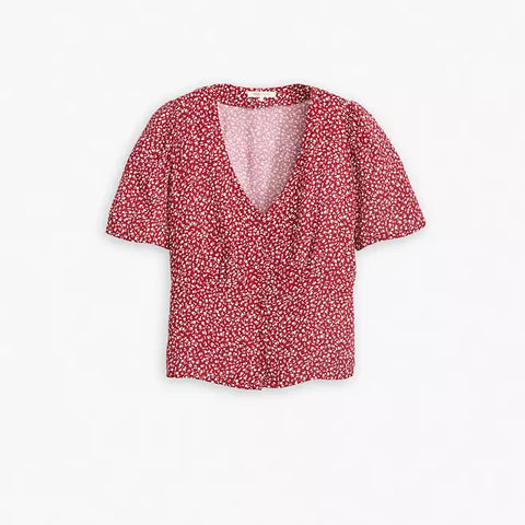 Levis Women's Burgundy Floral Short Sleeve Blouse |Levis In Lebanon