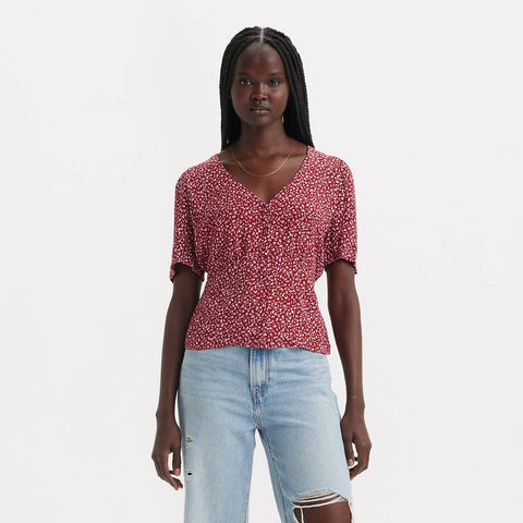 Levis Women's Burgundy Floral Short Sleeve Blouse |Levis In Lebanon