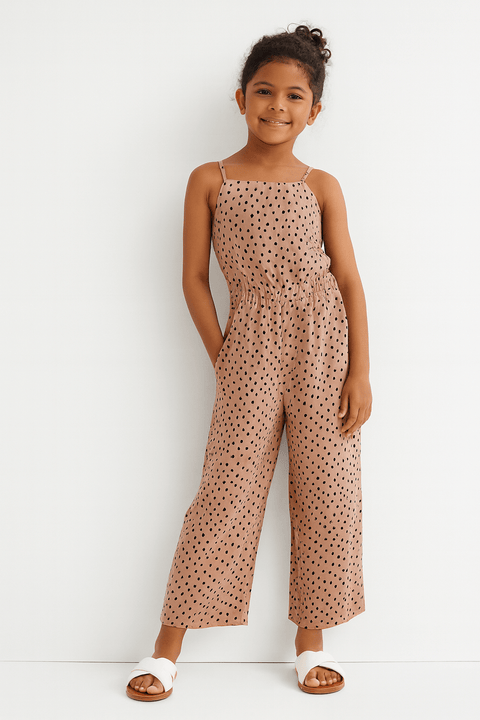 POMPdeLUX Girl's Pink Dotted Sleeveless Jumpsuit | POMPdeLUX in Lebanon