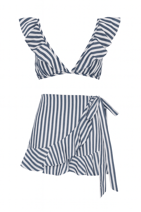 Forever 21 Women's Navy & White Striped Crop Top & Short Set | Forever 21 In Lebanon