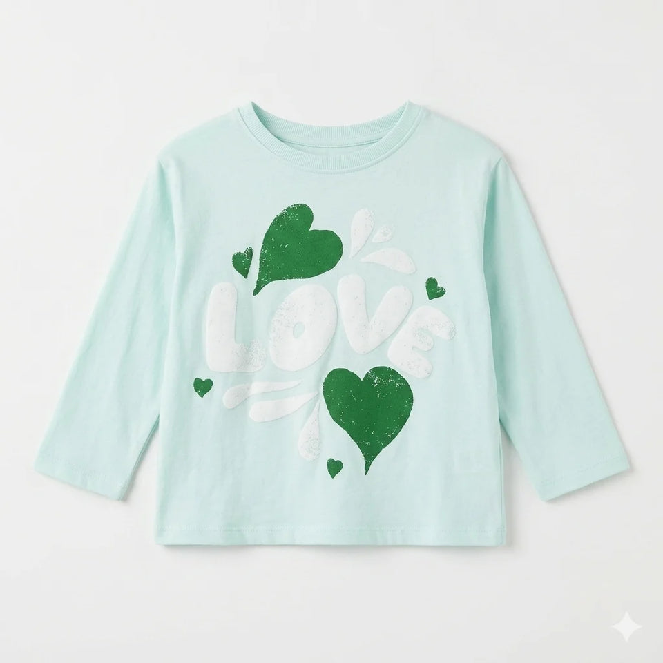 Zara Girl's Light Aqua Heart Print Crewneck Blouse | Zara in Lebanon