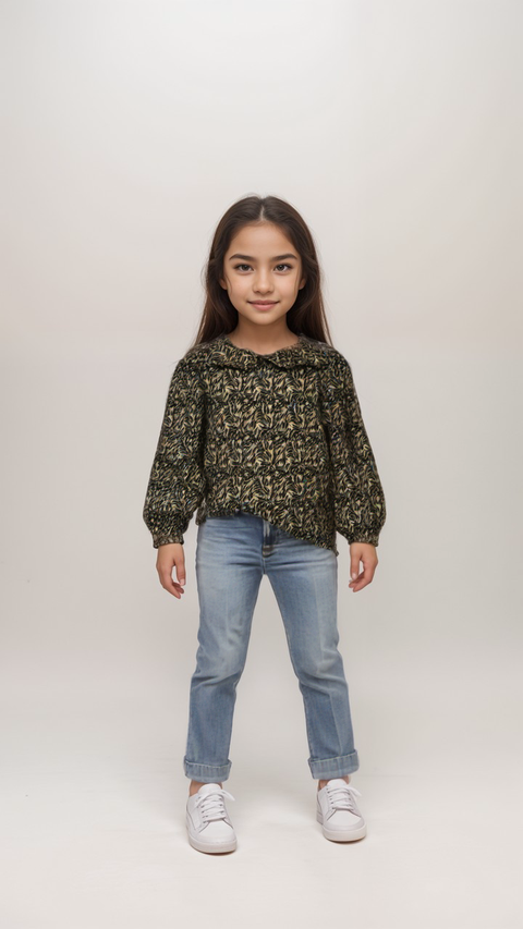 POMPdeLUX Girl's Multicolor Rita Long Sleeve  Blouse | POMPdeLUX in Lebanon