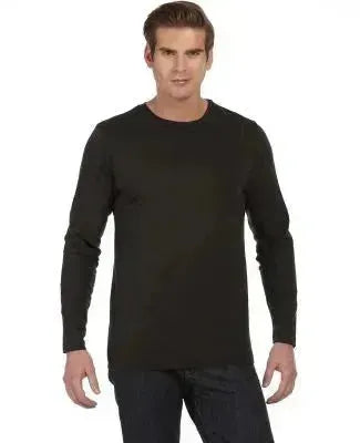 Man wearing a black long-sleeve shirt on a white background