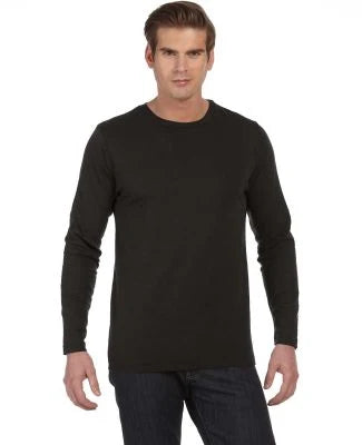 Man wearing a black long-sleeve shirt on a white background