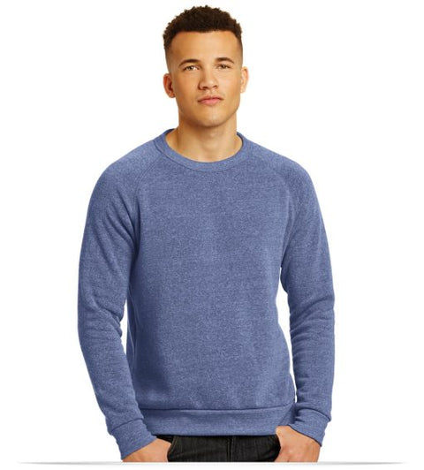 Man wearing a blue sweatshirt on a white background
